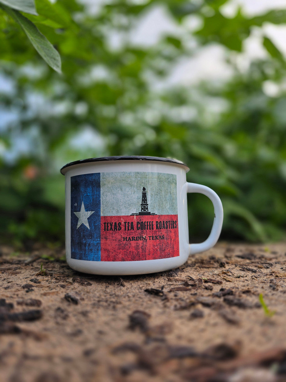 enamel Texas tea coffee roasters mug